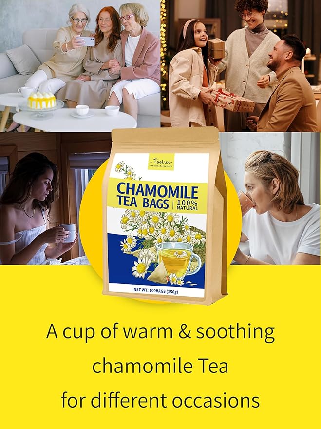 TeeLux Chamomile Tea Bags, 1.5g/bag, Pure Natural Chamomile Flowers Herbal Tea, Caffeine Free, 100 Count - Bloomnest