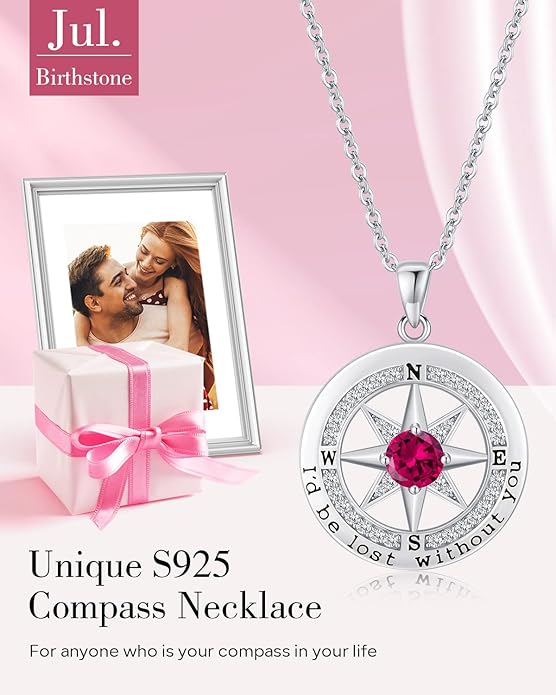 S925 Necklace Gift for Wife |Compass Jewelry |Women Anniversary |Sterling Silver |Girlfriend Birthday Gifts for Her Valentines |I'd be Lost without You |Jewel 18K Gold - Bloomnest