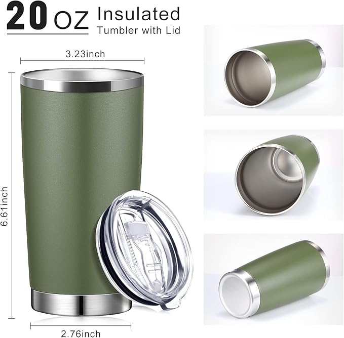 Sieral 36 Packs Stainless Steel Tumbler Bulk with Lid Vacuum Double Wall Insulated Travel Coffee Mug Powder Coated Tumbler Cup for Graduation Wedding Christmas Birthday Party(Army Green, 20 oz) - Bloomnest