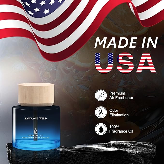 Car Air Freshener 50ML (1.7 FL OZ) Car Air Fresheners Diffuser, Woody Citrus Fragrance Oil Car Air Freshner, 180+ days Long Lasting Car Perfume, Wooden Cup Design, Made in USA - Bloomnest