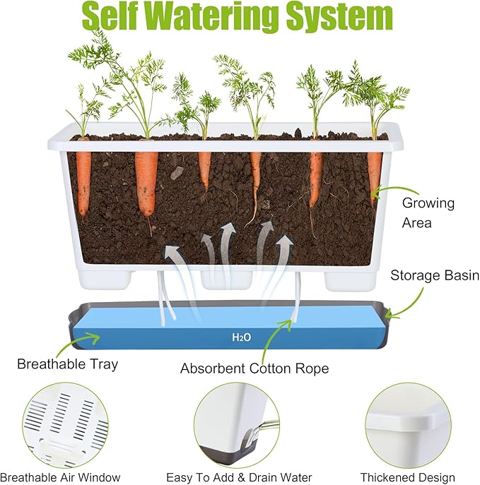 Window Box Planter 6 Pcs, 17 Inches Rectangle Flower Pots with Drainage Holes and Trays, Vegetable Planters for Windowsill Patio Garden Balcony Home Porch Yard Indoor Outdoor (White, 17*7.4*7.8 inch) - Bloomnest