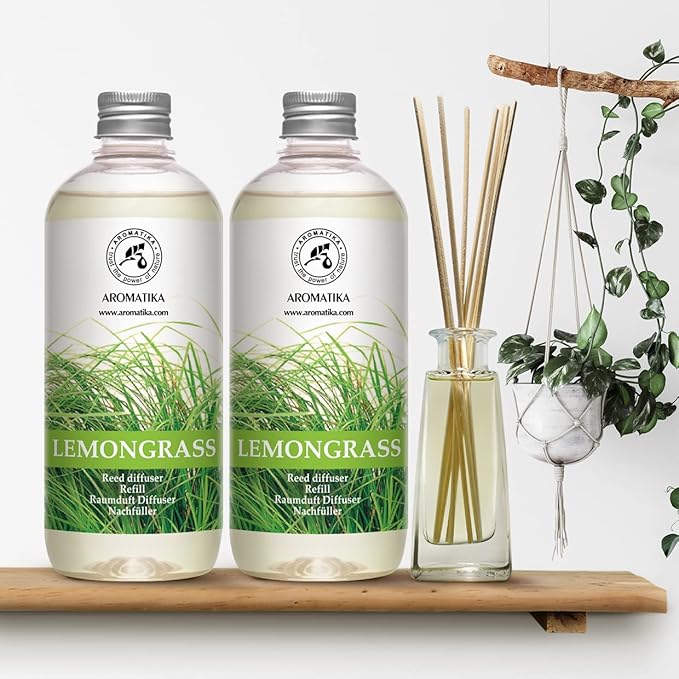 Lemongrass Diffuser Refill 34 Fl Oz (2x17 Fl Oz) - Fresh & Long Lasting Fragrance - Refill with Natural Essential Lemongrass Oil - for Aromatherapy - Spa - Home - Bloomnest