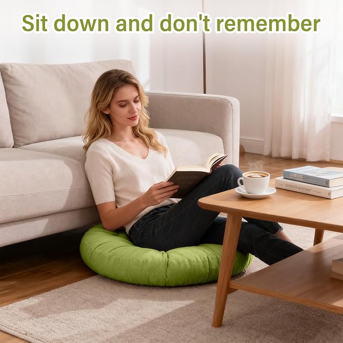 Tiita Round Cushion 22"x22" Floor Seat Pillows Meditation Pillow for Seating on Floor Windows Pad for Yoga Living Room Sofa Balcony Indoor Outdoor, Green