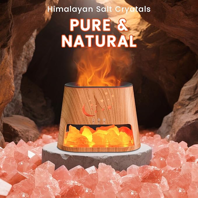 Essential Oil Diffuser : 260ml Aromatherapy Diffuser & Himalayan Salt Lamp with Remote Control & Timer,Cool Mist Humidifier with 8 Colors LED Lights & Auto-Off for Bedroom,Offce,Yoga Room(Wood Grain) HEEYCEMUS