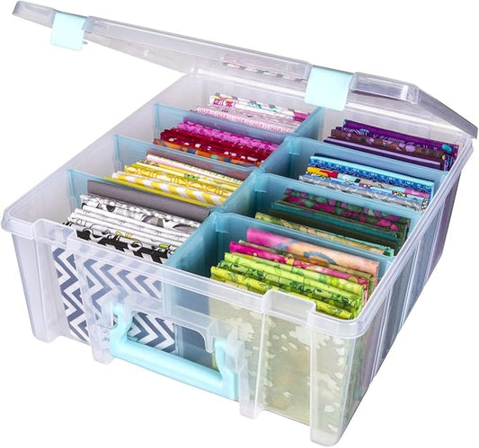 ArtBin 6990SA Super Satchel Double Deep Compartment Box - Art Storage with 8 Removable Compartments, Smart Closure for Craft Supplies (Clear & Aqua- Pack of 1) - Bloomnest