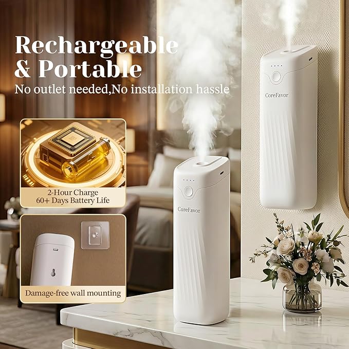 Waterless Essential Oil Diffuser, 4.06fl oz(120ml) Portable Battery Operated Cold Air Aroma Scent Machine, 4 Intensity Levels, Quiet Diffuser for Bedroom Office Bathroom Car (Chic) - Bloomnest