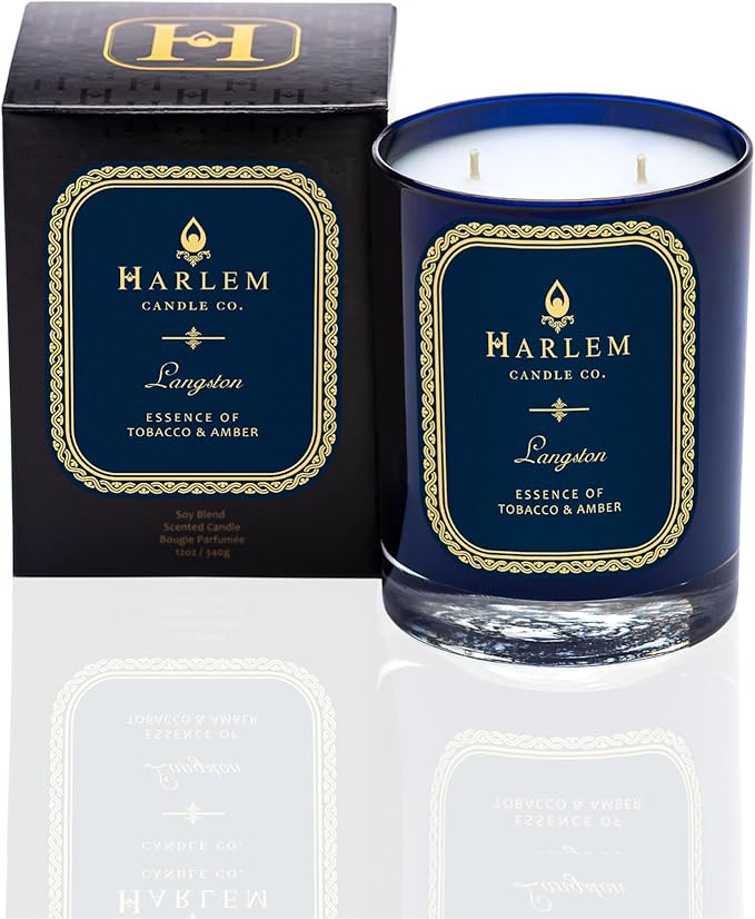 HARLEM CANDLE CO. Langston - Luxury Scented Soy Candle, 11 oz - 80-Hour Burn Time | Jasmine, Sandalwood, Nutmeg, Clove, Vanilla, Leather | Scented Candles for Home - Bloomnest