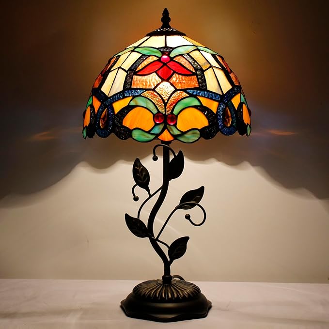 Tiffany Lamp Table Lamp Stained Glass Desk Lamps 12X12X19 Inches Reading Light Decor Bedroom Living Room (Orange Liaison Style) - Bloomnest