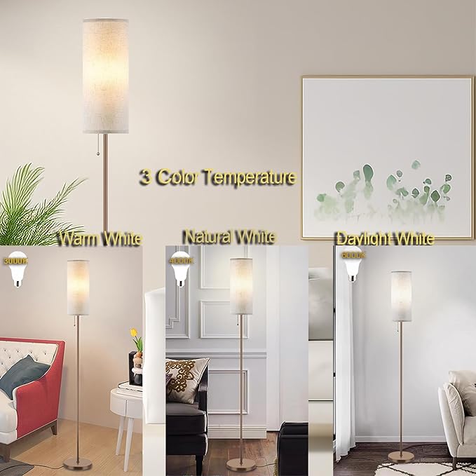 Floor Lamp for Living Room, Modern Standing Lamps with Lampshade, Minimalist Tall Lamp with Chain Switch for Living Room, LED Bulb Included (Beige+Brown) - Bloomnest
