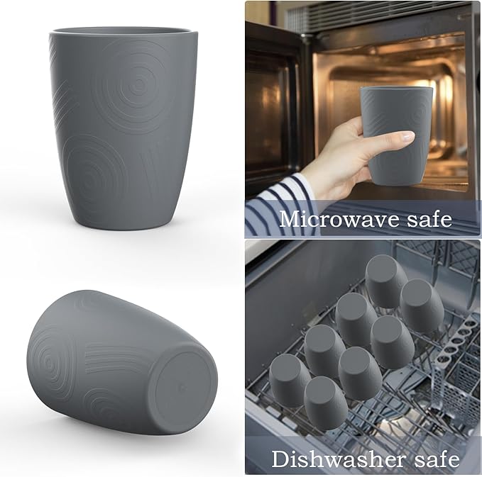 Wheat Straw Cups 8 PCS Good Alternative to Plastic Reusable Cups 12 oz Unbreakable Drinking Cup Reusable Dishwasher Safe Water Plastic Glasses Grey - Bloomnest