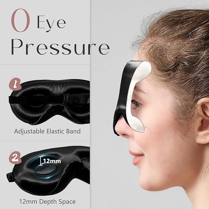 ZIMASILK Adjustable 22 Momme 100% Mulberry Silk Sleep Mask, Upgraded 3D Contoured Cup Eye Mask for Sleeping, Super Soft & Breathable Blindfold, Blackout for Deep Sleeping (Black) - Bloomnest