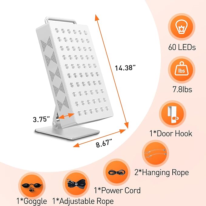 Red Light Therapy Panel 5 Wavement 60 Dual Chip LEDs 630+660+810+830+850nm Red and Near Infrared Lamp Therapy Device 100W with Timer & Stand for Body Pain Relief Face Skin Health Sleep White Bloomnest