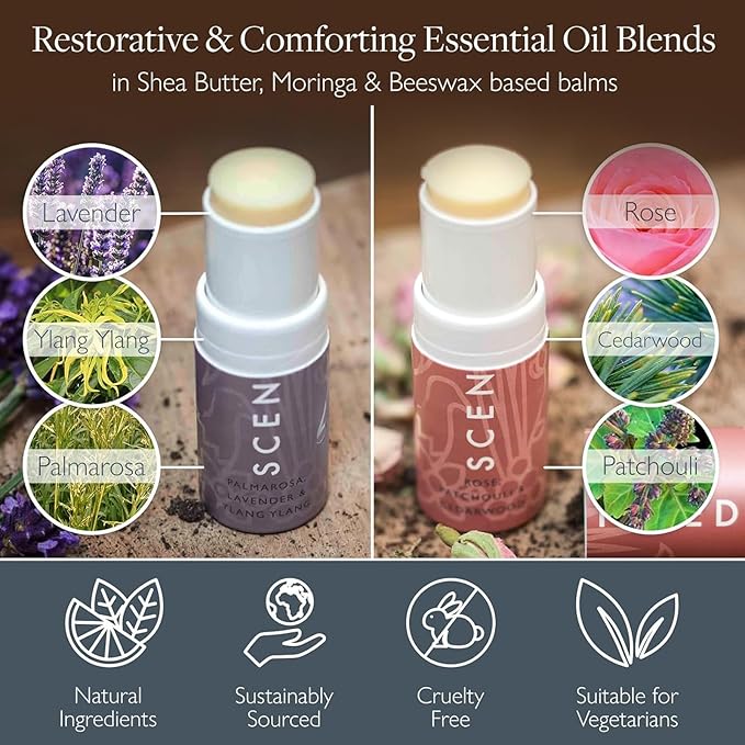 Scentered Aromatherapy Balm Stick Duo for Sleep & Emotional Balance - Roll On Essential Oil Blends of Rose, Lavender, Ylang Ylang - Aromatherapy Gifts for Women - Sleep Well & Love - Bloomnest