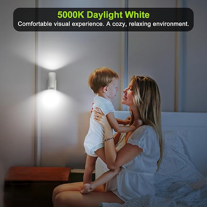 Modern Led Night Lights - Sensor Dusk To Dawn, 5000K Daylight White, Dimmable 0-100 LM, 2 Pack for Bathroom, Bedroom, Kitchen, Toilet, Hallway - Bloomnest