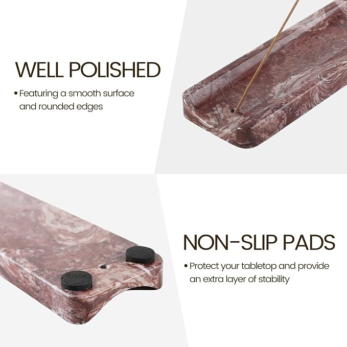 Koville Marble Incense Holder, Incense Holder for Sticks, Incense Sticks Holder Ash Catcher for Meditation Yoga SPA, Natural Stone Incense Burner, Home Table Decor (Red)