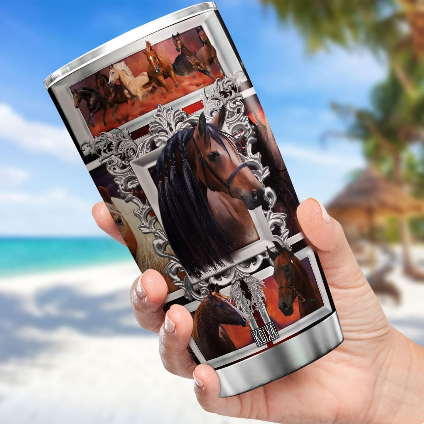 Horse Stainless Steel Tumbler With Lid 20oz Equestrian Farm Animal Print Cup Horses Gift Ideas Husband Present Insulated Travel Coffee Mug Vintage Horse Printed Gifts For Him