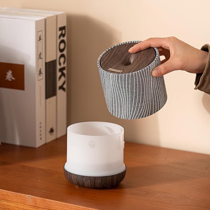 Essential Oil Diffuser 7 fl oz 200ml with Fabric Cover and Night Lamp | Ultrasonic Aroma Diffuser | Humidifier w Lights | Room Decor | Small Humidifier for Bedroom | Gift (Dark Brown) - Bloomnest