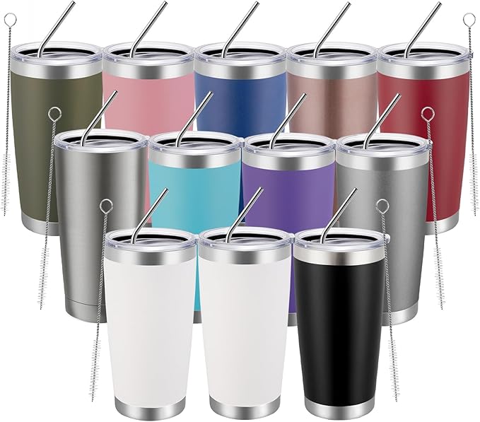 MEWAY 20oz Tumbler 12 Pack Double Wall Vacuum Insulated Travel Mug Bulk, Mix Color Stainless Steel Tumblers with Lid and Straw, Durable Powder Coated Coffee Cups for Cold & Hot Drinks（Mix Color, 12 - Bloomnest