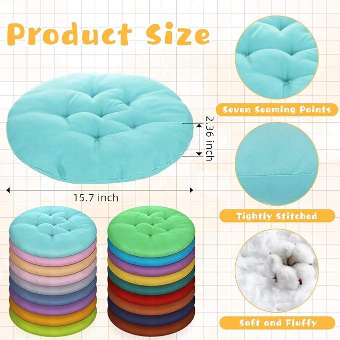 Tinideya 36 Pcs Round Floor Pillows 15.7 Inch Flexible Seating Pillows Chair Floor Cushions Reading Cushions for Kids Adults Classroom Home School Playing Supplies,18 Colors(Colorful) - Bloomnest