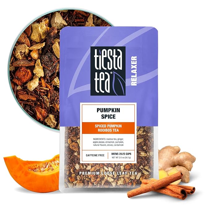 Tiesta Tea - Pumpkin Spice Rooibos Loose Leaf Tea, Premium Caffeine-Free Herbal Infusion, Reseable Pouch, Brew Hot or Iced, Makes up to 25 Cups, 2 Ounce - Bloomnest