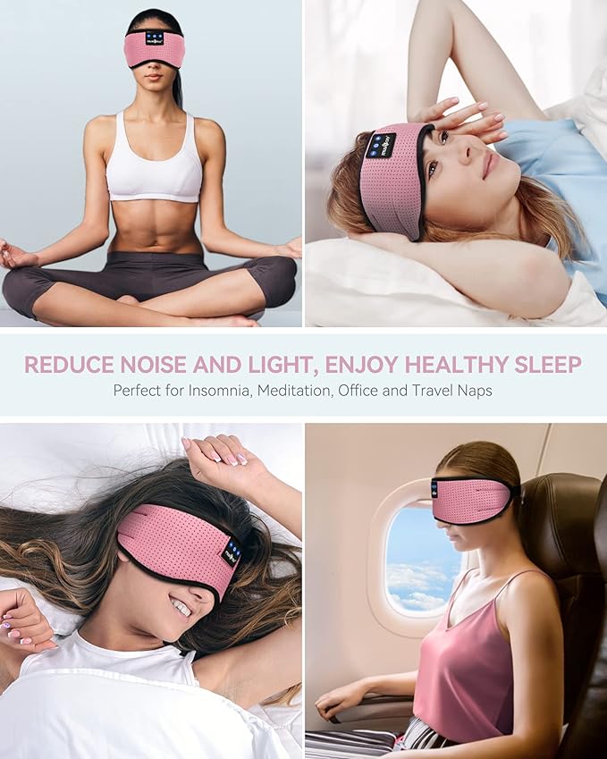 MUSICOZY Bluetooth 5.4 Sleep Headphones Eye Mask, Breathable Sleeping Headband Headphones with Wireless Earbuds Earphones for Side Sleepers Mom Women Cool Tech Unique Gifts Gadget