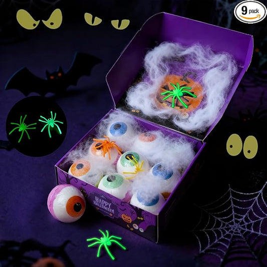 Halloween Bath Bombs for Kids Gifts: 9 Pcs Eyeball Bath Bomb with Toys Inside Surprise Spider Light up Bath Toy Spooky Basket Stuffers for Kid Boys Girls Ages 3+ Bubble Fall Shower Steamers Bathroom - Bloomnest