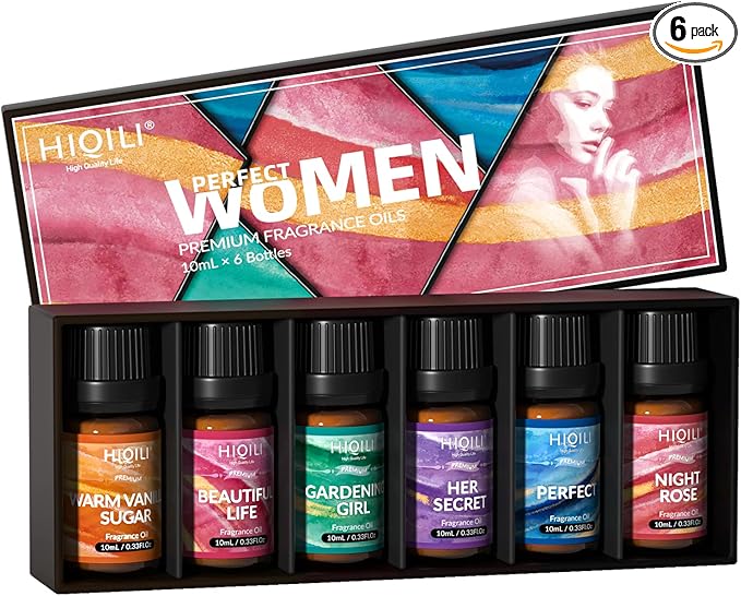 HIQILI Women Fragrance Oil 6x10ml, Essential Oils for Candle Scents Soap Making & Diffuser, Sweet Flowers Scented Oil Set for Aromatherapy Slime Wax Home Car - Bloomnest