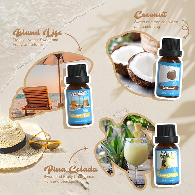 SALKING Surf & Sand Fragrance Oils, Premium Essential Oil for Diffuser, Scented Oil Gift Set for Soap Candle Making - Ocean Breeze, Salty Sea, Pink Sand, Coconut, Island Life, Pina Colada - Bloomnest