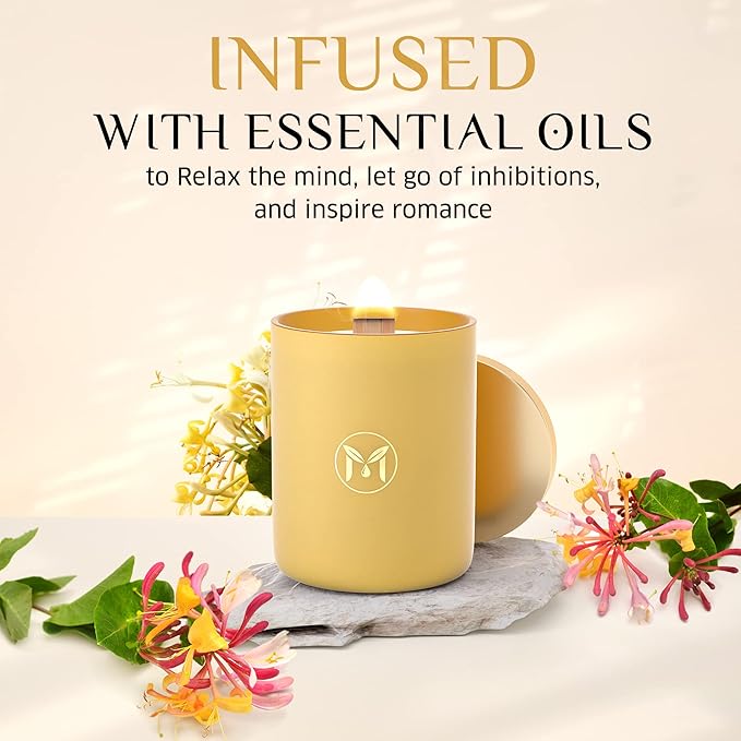 MyrrhUSA Honeysuckle Scented Candle – 15 oz Natural Soy Wax with Crackling Wooden Wick & Essential Oils | 80 Hour Burn | Luxury Aromatherapy Candle for Relaxation, Home Décor, Living Room & Bathroom - Bloomnest