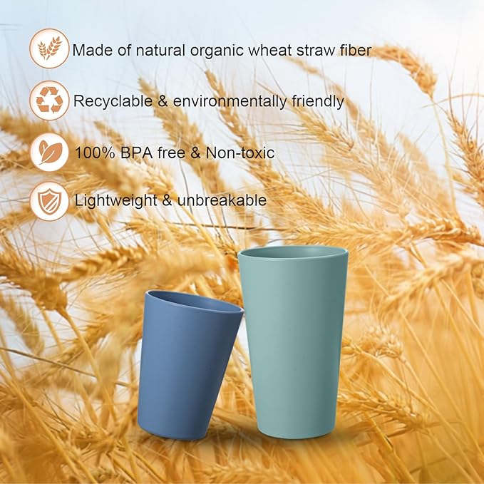 Set of 12 Wheat Straw Cups, 6 Pcs 20 oz & 6 Pcs 12 oz Unbreakable Drinking Cups, Reusable Plastic Cups Sets, Water Glasses Tumblers, Microwave & Dishwasher Safe, Bpa Free, 6 Colors - Bloomnest