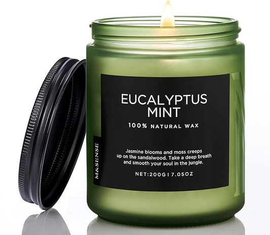 M&SENSE Eucalyptus & Mint Candles for Home Scented, Clean Non Toxic Aromatherapy Candle Gift 7.05oz 50 Hours Burn for Stress Relief Meditation Yoga Relaxing SPA - Bloomnest