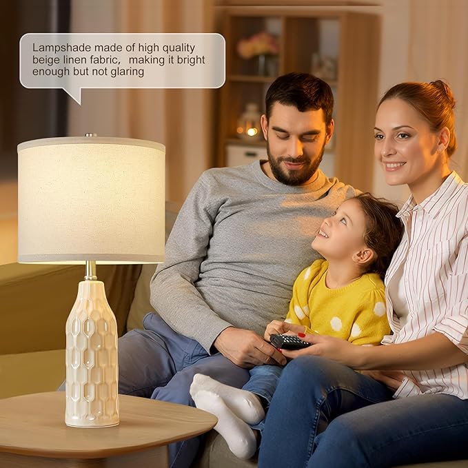 Luvkczc 24.8" Ceramic Table Lamps Set of 2 with 3 Color Temperature & Bulbs Included - Bedside Lamps for Nightstand, Living Room, Bedroom, Home Office Decor - Bloomnest