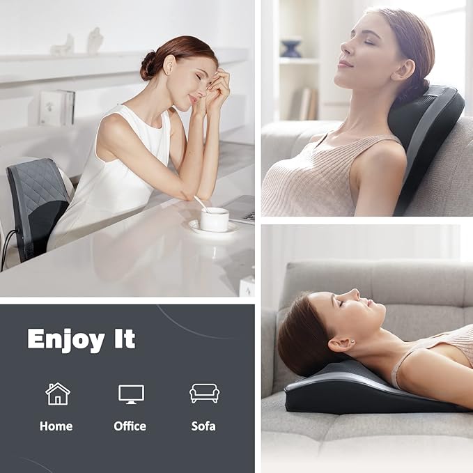 Boriwat Back and Neck Massager with Heat - 3D Kneading Massage Pillow for Neck, Shoulder, Leg Pain Relief - Gifts for Men, Women, Mom, Dad - Relax at Home, Office, Car - Dark Gray - Bloomnest