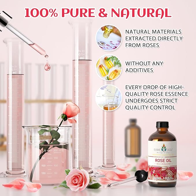 EVOKE OCCU Rose Essential Oil for Skin Care, Relaxation, Home Cleaning, Add to Diffuser and Spary, DIY Candle and Soap - 4 Fl Oz - Bloomnest
