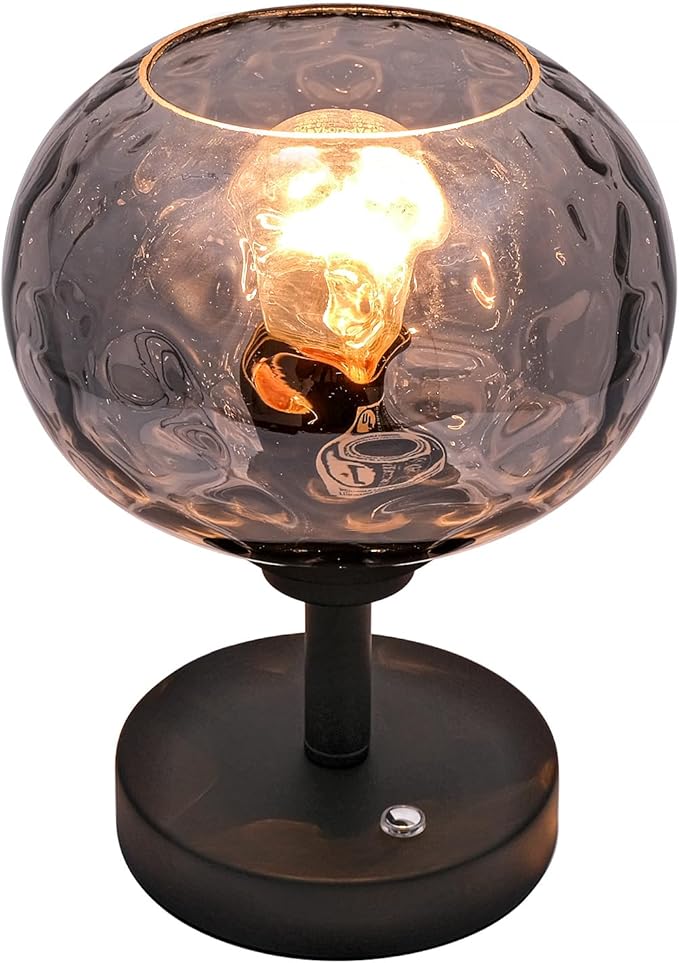 Touch Control Hammered Glass Table Lamp Matte Black Portable Dimmable Brightness Small Nightstand Light 3-Way Stepless Dimming Bedside Bedroom Living Room - Bloomnest