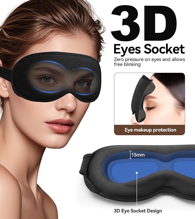 3D Contoured Sleep Mask, Light Blocking Eye Masks for Sleep, Breathable and Washable Sleeping Mask for Women Men, Adjustable Sleeping Eye Mask for Travel, Nap, Car and Office - Bloomnest