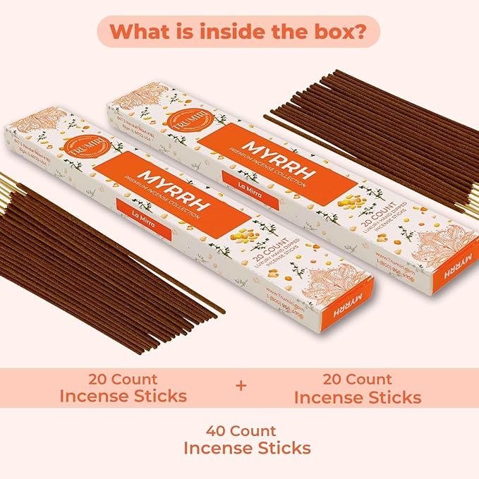 Myrrh Incense Sticks - Incienso de Mirra - Total 40 Insence-Sticks - Dual Pack of 20 Insense - Inciensos - Inscents - Natural Non Toxic Ingredients - Incents - Incence - Inscense TRUMIRI