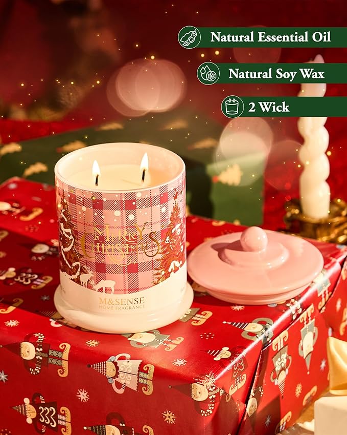 M&SENSE Frosted Rose Scented Candle, 2 Wick 12.7oz Jar Candle,75 Hour Burn Time, Soy Wax Jar Candle Non Toxic,Christmas Decor,Christmas Candle Gifts for Men&Women - Bloomnest
