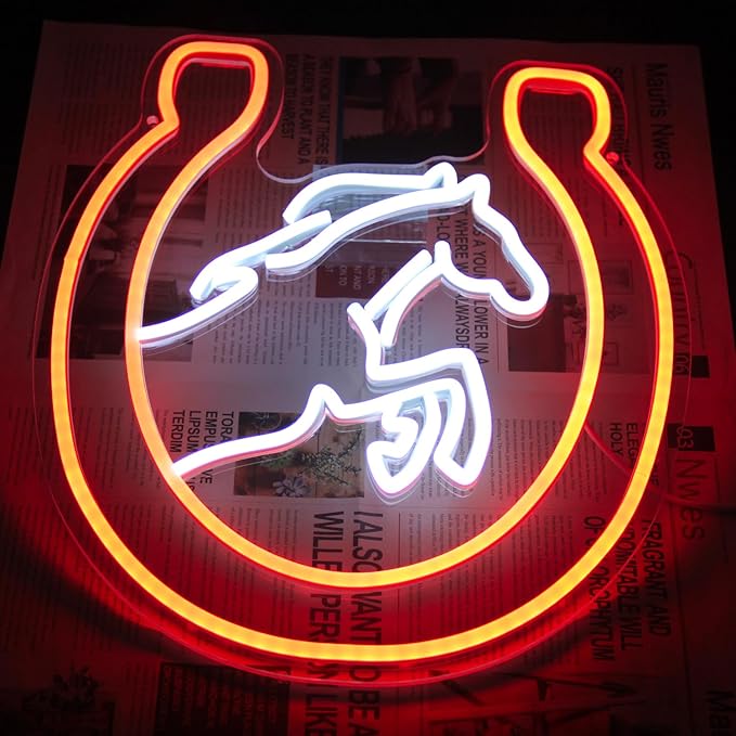 Horse Neon Sign for Wall Kentucky Derby Preakness Stakes Decoration Horseshoe Neon Light Cool Animal LED Sign for Bedroom Bar Man Cave Horse Racing Party Decor Western Cowboy Men Gifts - Bloomnest