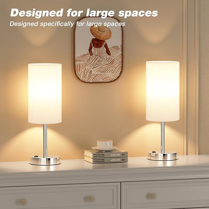 Fenmzee Touch Bedside Lamp - White, 3-Way Dimmable, USB A + C Charging, AC Outlet, 17.4inch Medium - Bloomnest