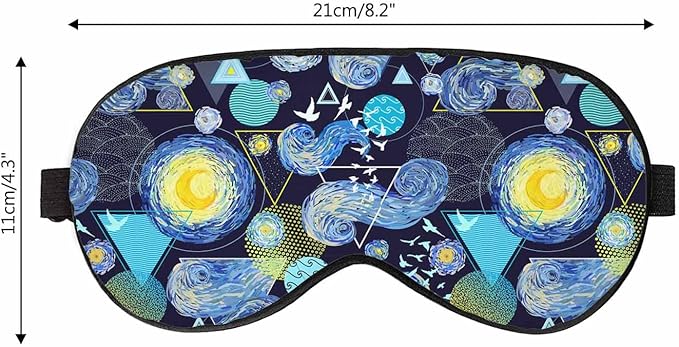 Modern Geometric Minimalism Sleep Eye Mask Starry Sky Glowing Yellow Moon Birds Circles Triangles Men Women Sleep Mask with Adjustable Strap Eye Cover Eye Shade for Travel, Nap,Meditation - Bloomnest