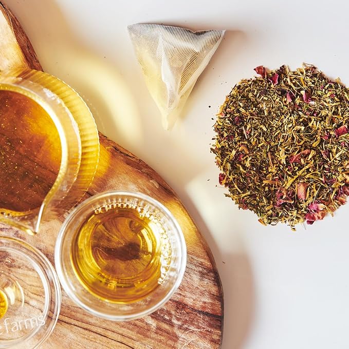 Grace Farms Organic SPEARMINT ROSE Herbal Tea (16 Pyramid Sachets) | Naturally Sweet, Stress Relieving and Caffeine Free | Organic, Fair Trade and Kosher Certified | Delicious Iced Tea | Gives Back 100% of Profits - Bloomnest