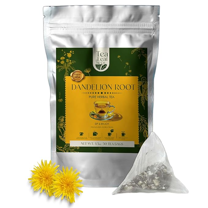 Tealeaf & Co. Dandelion Root Tea with Dried Dandelion Root Extract - Pure Herbal Tea Bags Blended with Fresh Herbs - Flavored Herbal Blend - Low Caffeine - Gluten Free - 50 Teabags - Bloomnest