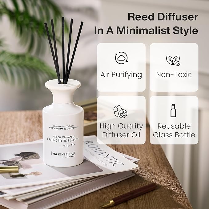 M&SENSE Reed Diffuser Set, 10.14 oz Non Toxic Reed Diffuser Lavender Rosemary Scented Home Fragrance Aromatherapy Diffuser for Bedroom Bathroom Office Home Decor Housewarming Gift