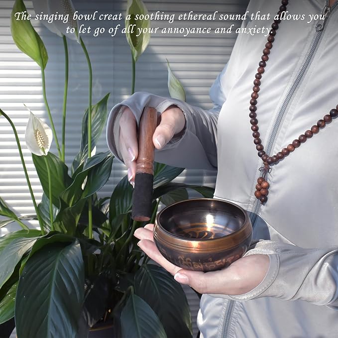 Artcome 7PCS Tibetan Meditation Set - Tibetan Singing Bowl & Tibetan Tingsha Cymbals Bells Handmade in Nepal for Meditation, Yoga, Tranquility, Relaxation, Chakra Healing, Stress Relief & Mindfulness - Bloomnest