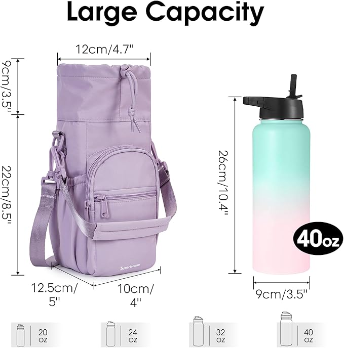 sportsnew Water Bottle Holder with Strap 32oz 40oz Insulated Water Bottle Carrier Sling Bag with Phone Pocket Crossbody sportsnew