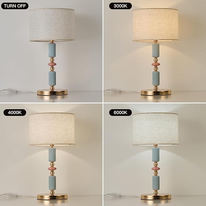 White Linen Shade Table Lamp Modern Metal Desk Lamp with Plug Cord Switch for Bedroom Reading Room - Bloomnest