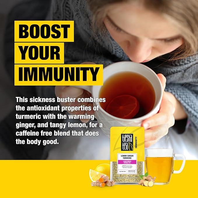 Tiesta Tea - Lemon Ginger Turmeric, Loose Leaf, Lemon Ginger Herbal Tea, Premium Blend, Non Caffeinated Herbal, Make Hot or Iced Brews Up to 25 Cups, 2.5 Ounce Resealable Pouch - Bloomnest
