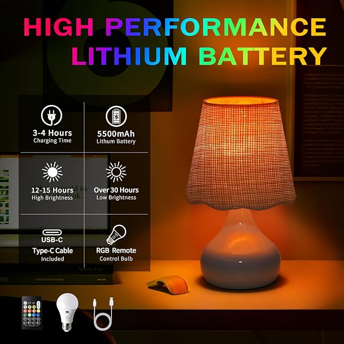 Cordless Table Lamp Rechargeable, Light Blue Mini Cute Table Lamp for Nightstand, Battery Operated Small Table Lamp for Small Spaces for Kitchen Counter, Bookshelf, Bedside, Bedroom, Living Room - Bloomnest