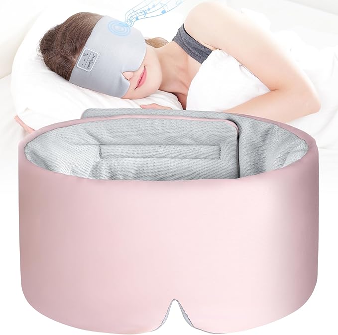 MUSICOZY Ice Silk Sleep Headphones with Bluetooth Mask, Eye Mask for Sleeping in Total Darkness, 5.4 Bluetooth Sleep Mask Sleep Headphones, Soft, Gifts for Men Women (Pink) - Bloomnest